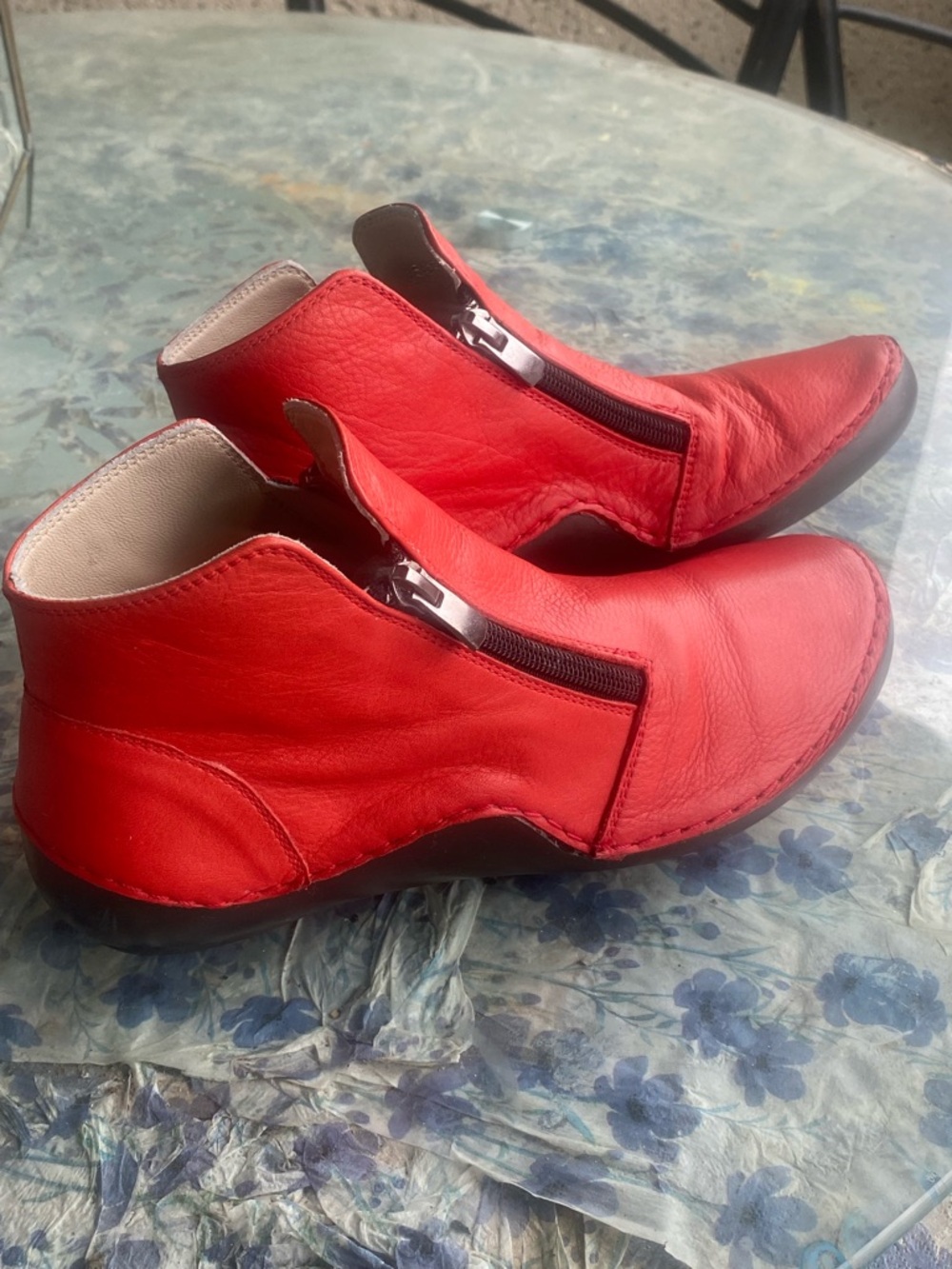 Red Leather Zip Ankle Boots Minimalist EU 37 - Picture 5 of 9